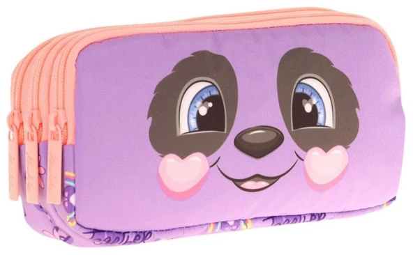 Kaukko Kids Üç Bölmeli Mor Somon, Panda Desenli, Kız Çocuk Okul Kalemliği - L8233 ürün görseli