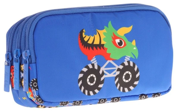 Kaukko Kids Mavi, Canavar Baskılı, Erkek Çocuk Üç Bölmeli Okul Kalem Çantası - L8255 ürün görseli