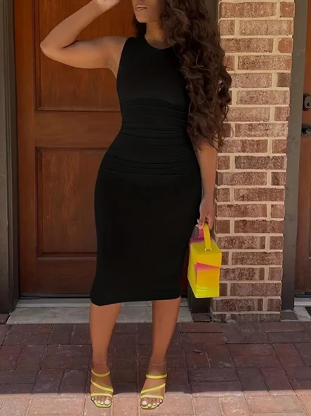 Kadın Bodycon Midi Boy Dalgıç Elbise - Resim 2