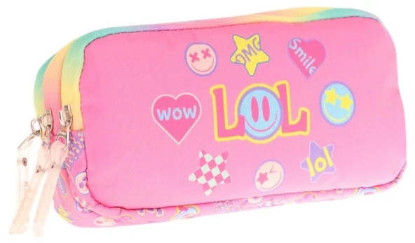 Kaukko Kids Pembe Çok Renkli, Lol Baskılı, Kız Çocuk Üç Gözlü Okul Kalem Çantası - L8237 ürün görseli