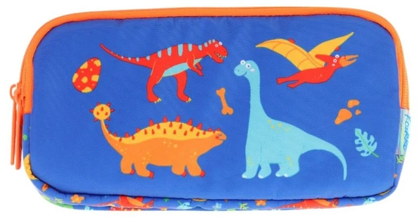 Kaukko Kids Turuncu Mavi, Dinazorlar Temalı, Erkek Çocuk Üç Bölmeli Kalemlik/Kalem Çantası - L8278 - Resim 2