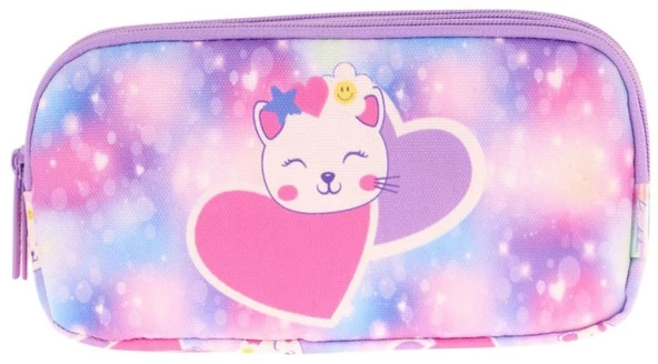 Kaukko Kids Üç Bölmeli Mor Pembe, Sevimli Kedi Baskılı, Kız Çocuk Okul Kalemliği - L8219 - Resim 2