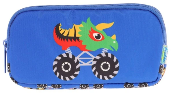 Kaukko Kids Mavi, Canavar Baskılı, Erkek Çocuk Üç Bölmeli Okul Kalem Çantası - L8255 - Resim 2