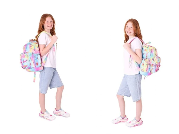 Kaukko Kids Üçlü İlkokul 1.2.3.4. Sınıf Okul Çanta Seti - Mavi Sarı - Kız Çocuk - Silikon Aksesuarlı - Resim 4