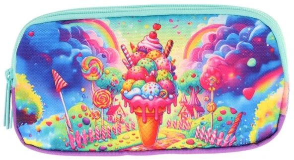 Kaukko Kids Mavi Yeşil, Dondurma, Kız Çocuk Üç Gözlü Okul Kalem Çantası - L8251 - 2