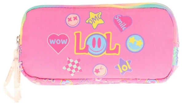 Kaukko Kids Pembe Çok Renkli, Lol Baskılı, Kız Çocuk Üç Gözlü Okul Kalem Çantası - L8237 - Resim 2