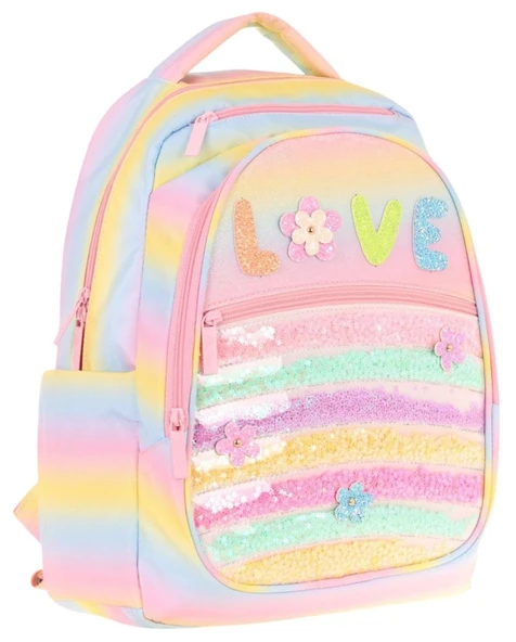 Kaukko Kids Simli Pullu Love Baskılı Kız Çocuk Dört Bölmeli Okul Çantası - L5214 - Resim 2