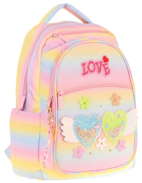 Kaukko Kids Simli Kalp ve Çiçek Detaylı Kız Çocuk Dört Bölmeli Okul Çantası - L5213 - Resim 2