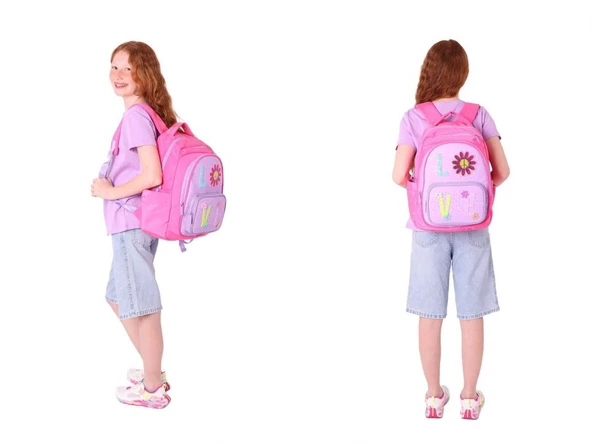 Kaukko Kids Dört Bölmeli Okul Çantası ve Beslenme Çantası Seti - Simli Love Desenli - Kız Çocuk (L5211+L7211) - Resim 4