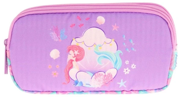 Kaukko Kids Üç Bölmeli Pembe Lila, Denizkızı, Kız Çocuk Okul Kalemliği - L8225 - 2