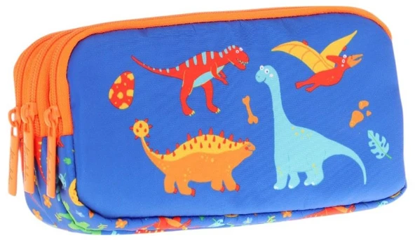 Kaukko Kids Turuncu Mavi, Dinazorlar Temalı, Erkek Çocuk Üç Bölmeli Kalemlik/Kalem Çantası - L8278 ürün görseli
