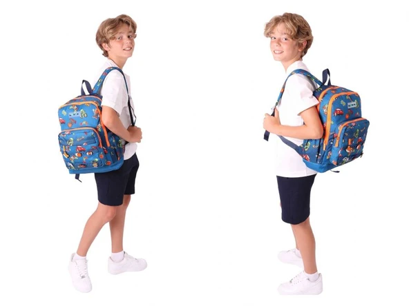 Kaukko Kids Üçlü İlkokul 1.2.3.4. Sınıf Okul Çanta Seti - Lacivert Turuncu - Erkek Çocuk - Silikon Aksesuarlı - Resim 4