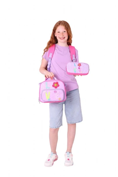 Kaukko Kids Kız Çocuk Simli Love Desenli İlkokul 1.2.3.4. Sınıf Üçlü Okul Çanta Seti - Resim 4