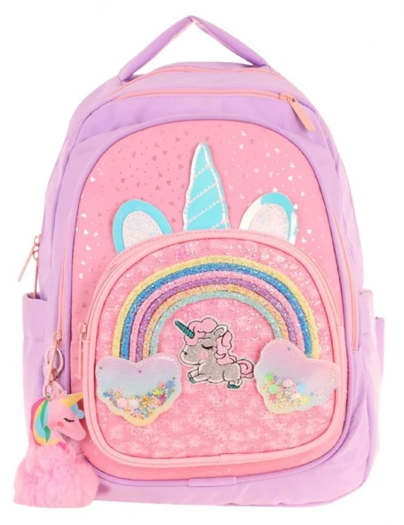 Kaukko Kids Simli Unicorn Desenli Kız Çocuk Dört Bölmeli Okul Çantası - L5212 ürün görseli