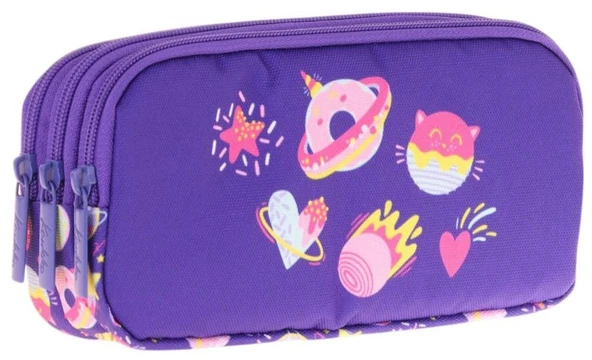 Kaukko Kids Üç Bölmeli Mor, Şekerlemeler, Kız Çocuk Okul Kalem Çantası - L8216 ürün görseli