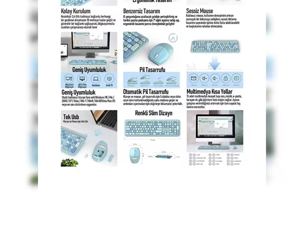 Studz M600 Mavi Kablosuz Klavye Mouse Seti - 3