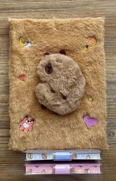 Capybara Kapibara Figürlü 80 Yaprak Çizgili Defter ve 2 Adet Capybara Kapibara Figürlü Not Defteri - 2