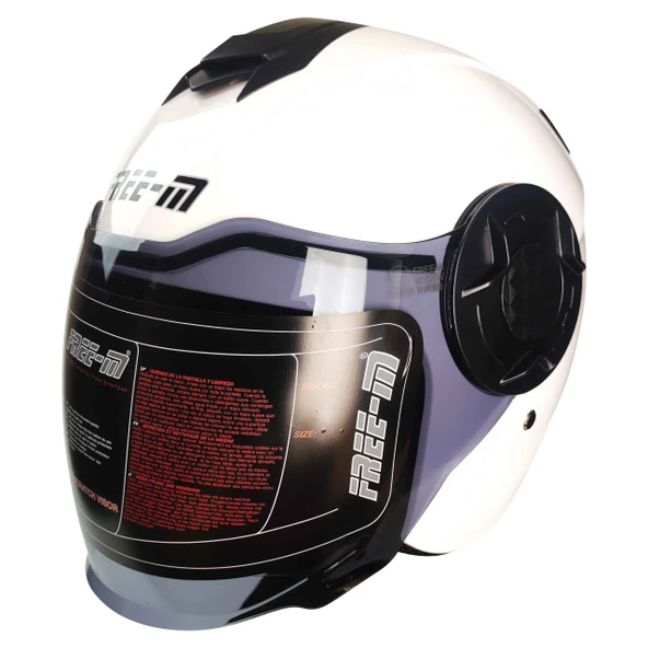 Free-M 665 Beyaz Açik Güneş Vizörlü Motosiklet Kaskı - Resim 3