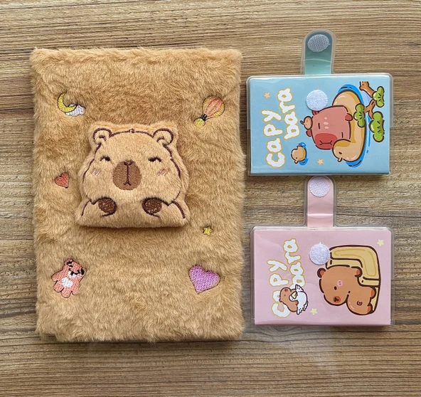 Capybara Kapibara Figürlü 80 Yaprak Çizgili Defter ve 2 Adet Capybara Kapibara Figürlü Not Defteri - 1