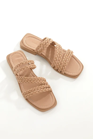 MİA026-1606 Günlük Kadın El Örgülü NUT Tatil Terliği - Resim 3