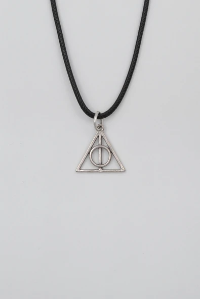 Minimal Harry Potter Ölüm Yadigarları Siyah Deri İp Kolye - Antik Gümüş Kaplama - Kadın Erkek - 60 cm ürün görseli 1