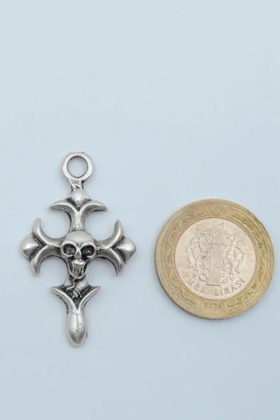 Kuru Kafa Haç Gümüş Kaplama Deri İp Kolye - Resim 4