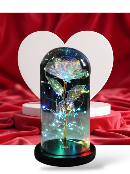 Rosepremium Fanus Içerisinde Dekoratif RGB Peri Led Işıklı Solmayan Sonsuzluk Gülü - 4