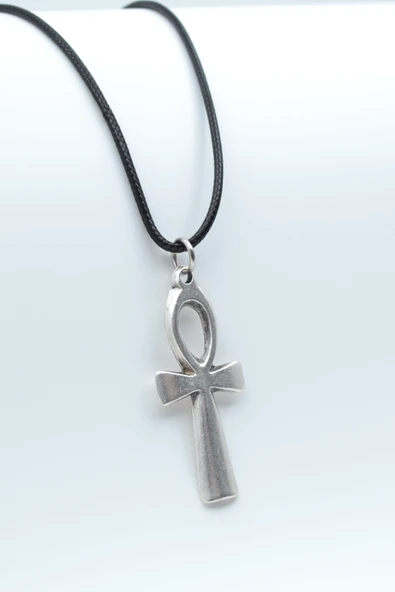 Nil'in Anahtarı - Ankh Anahtarı Gümüş Kaplama Deri İp Kolye ürün görseli 1