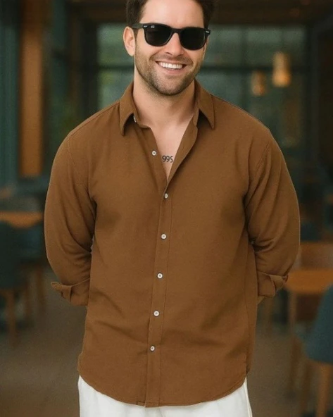 Erkek Uzun Kollu Regular Sofya Keten Gömlek - Resim 2