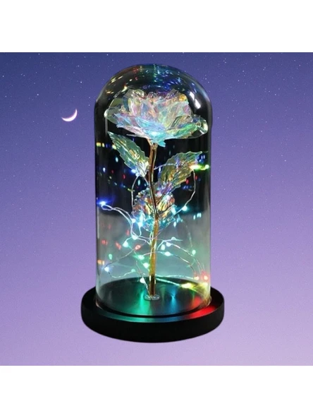 Rosepremium Fanus Içerisinde Dekoratif RGB Peri Led Işıklı Solmayan Sonsuzluk Gülü - 2