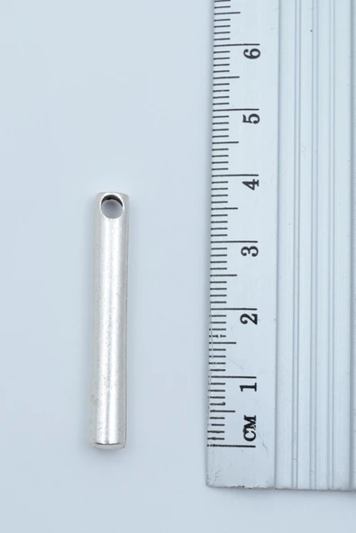 Silindir Çubuk Gümüş Kaplama Deri İp Kolye - Resim 3