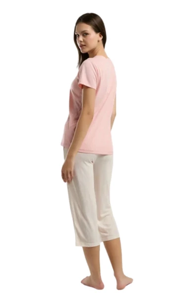Arnetta Kadın Pembe Kısa Kol Kaprili Pijama Takım 3221 - Resim 3