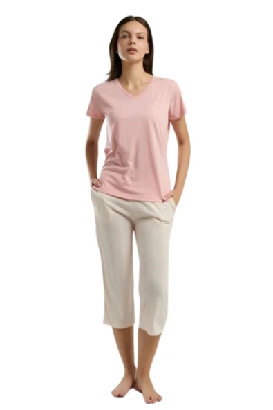 Arnetta Kadın Pembe Kısa Kol Kaprili Pijama Takım 3221 ürün görseli 1