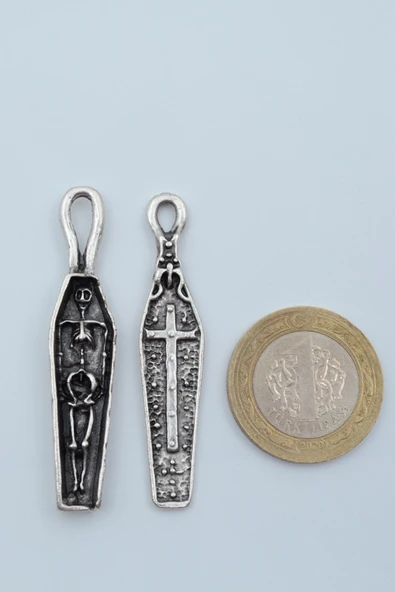 Tabut İskelet Haç Gümüş Kaplama Deri İp Kolye - Resim 4