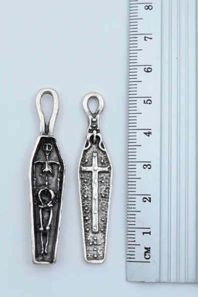 Tabut İskelet Haç Gümüş Kaplama Deri İp Kolye - Resim 3
