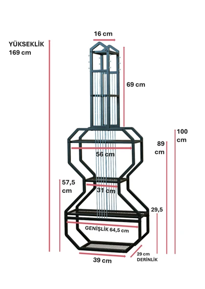 DEKORATİF SİYAH METAL KİTAPLIK RAFLI GİTAR ÜNİTE ÇOK AMAÇLI SALON OFİS DÜZENLEYİCİ - 5
