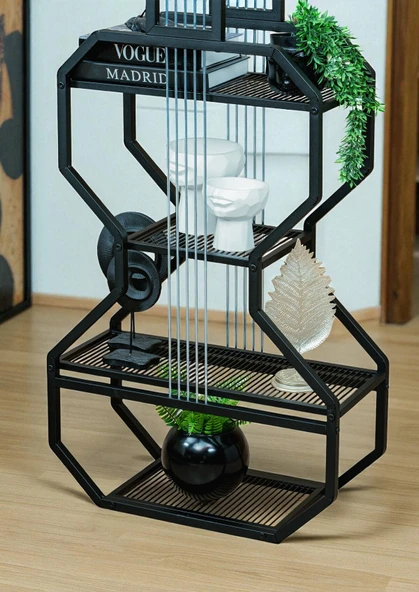 DEKORATİF SİYAH METAL KİTAPLIK RAFLI GİTAR ÜNİTE ÇOK AMAÇLI SALON OFİS DÜZENLEYİCİ - 4