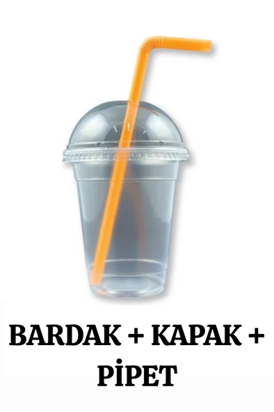 Plastik Milkshake Bardağı Pipetli Kapaklı 50'li İçecek Şeffaf Meşrubat Bardağı Cup 350 Cc(ml) ürün görseli