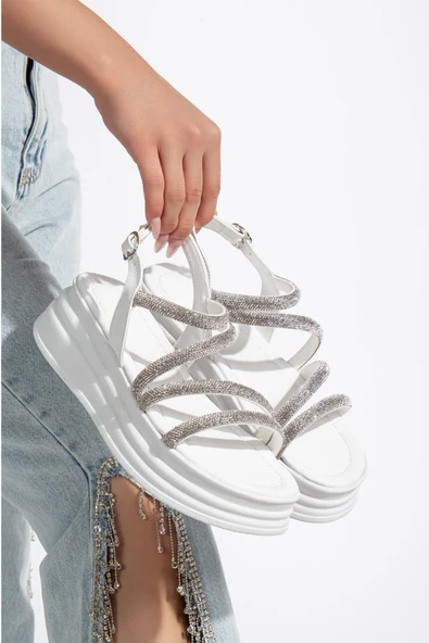 Ramer Taşlı Beyaz Sandalet - Resim 6