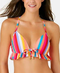 California Waves MULTI Aruba Çizgili Volanlı Üçgen Bikini Mayo Üstü L BEDEN ürün görseli 1