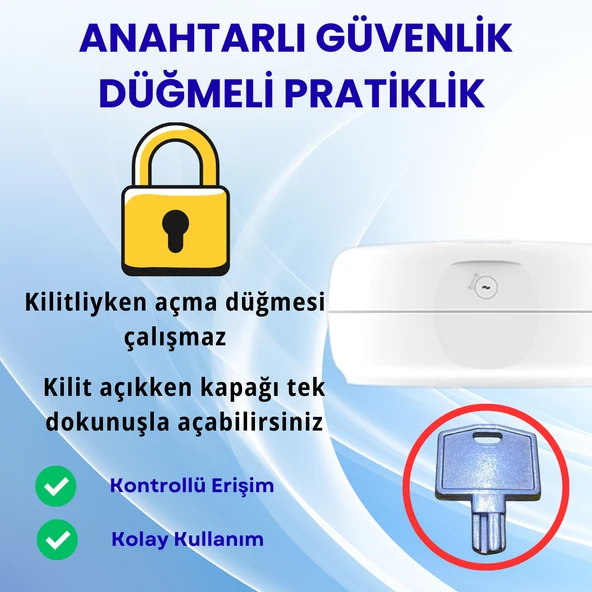 Mulpex Duvara Monte Mini Jumbo Tuvalet Kağıdı Dispenseri / Kağıtlık | Premium ABS Gövde, Anahtarlı Kilit, Vidalı & Yapışkan Montaj – Beyaz - 4