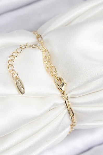 Pirinç Zirkon Taşlı İncili İstiridye Model Gold Renk Kadın Bileklik - Resim 2