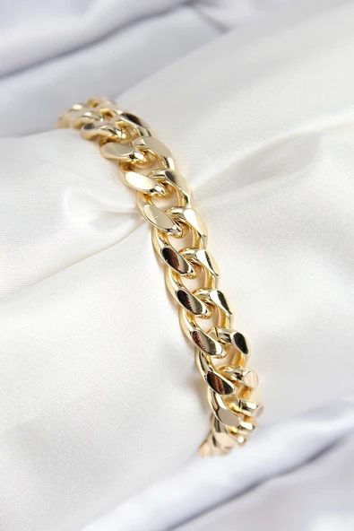 VIP Pirinç Zirkon Taşlı Klasik Zincir Model Gold Renk Kadın Bileklik ürün görseli 1