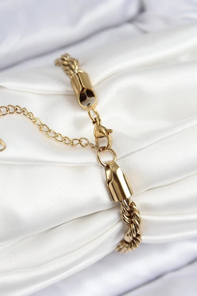 316L Çelik Klasik Burgu Zincir Model Gold Renk Kadın Bileklik - Resim 2