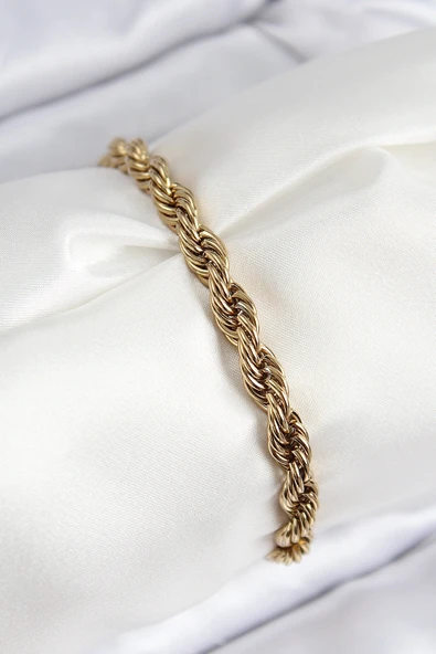 316L Çelik Klasik Burgu Zincir Model Gold Renk Kadın Bileklik ürün görseli 1