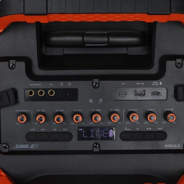 Shile SL-10 120 Watt Taşınabilir Seyyar Amfi Hoparlör Kablosuz 1 EL + 1 Yaka Mikrofonlu Kumandalı USB+SD+BT - 4