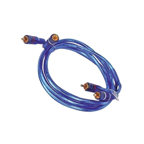 PowerMaster PM-936 2 RCA - 2 RCA Erkek 1.7 Metre Mavi Şeffaf Oto Amfi Ses Kablosu - 1