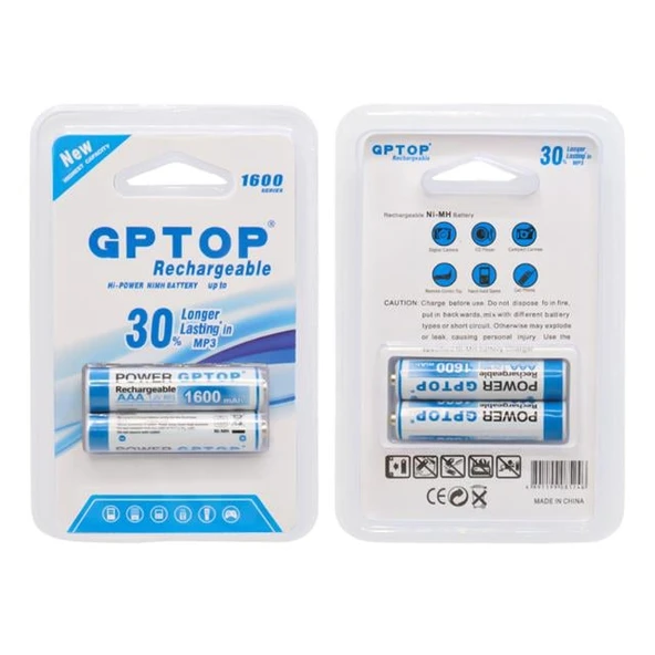 PowerMaster PM-9539 Ni-MH 1.2V 1600mAh AAA Şarj Edilebilir Şarjlı İnce Kalem Pil (2'li Paket) - 4