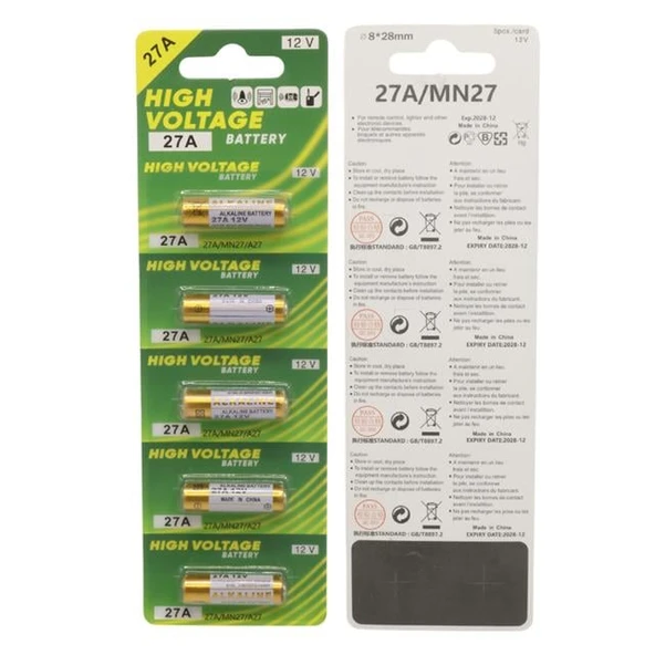 PowerMaster MN27A 12 Volt 27A İnce Alarm Pili Alkaline Batarya (5'LI Paket) - 4