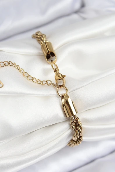 316L Çelik Klasik Burgu Zincir Model Gold Renk Kadın Bileklik - 2